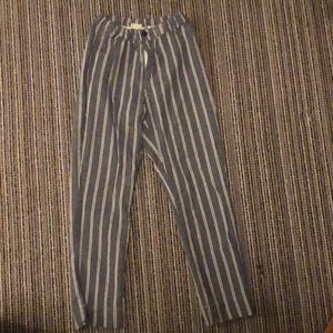 blue and white striped pants